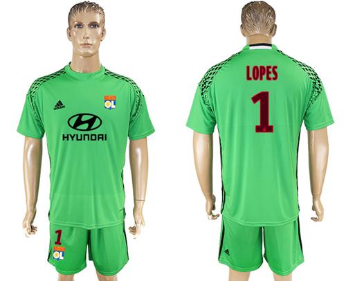 Lyon #1 Lopes Green Goalkeeper Soccer Club Jersey